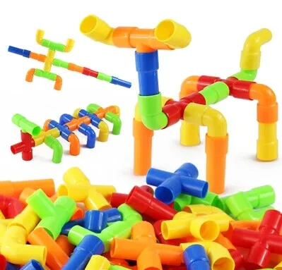 Educational children plastic tube construction block toy