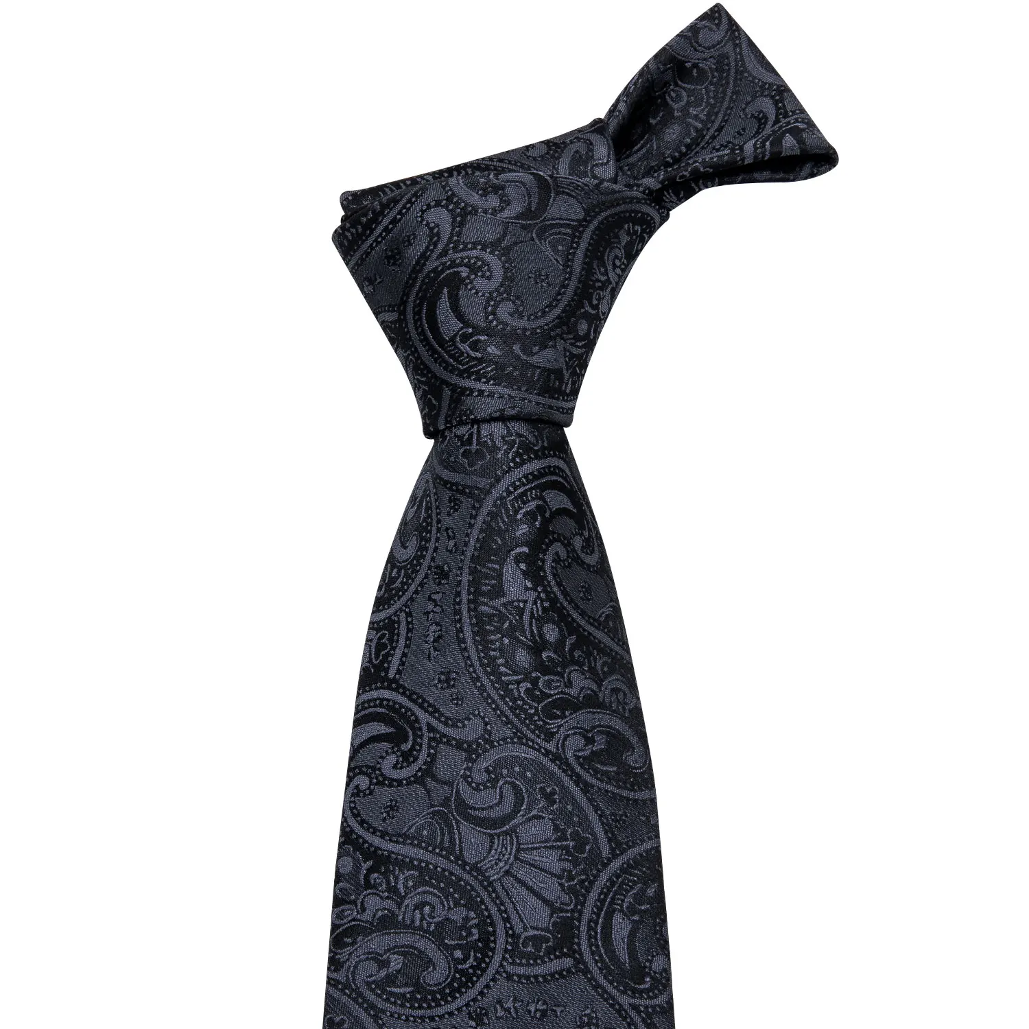 Classic Paisley Jacquard Woven Tie Pocket Square Cufflinks Black Silk Tie Set For Men