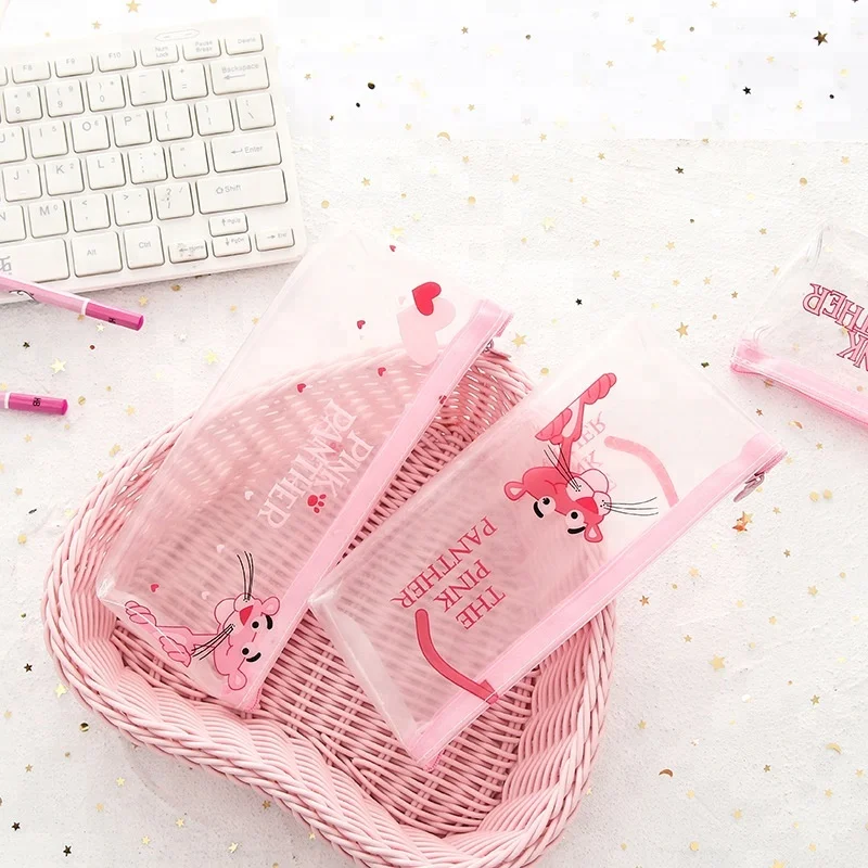 
Girl heart cute cartoon leopard transparent silicone pencil case student small fresh literary zipper pencil bag 