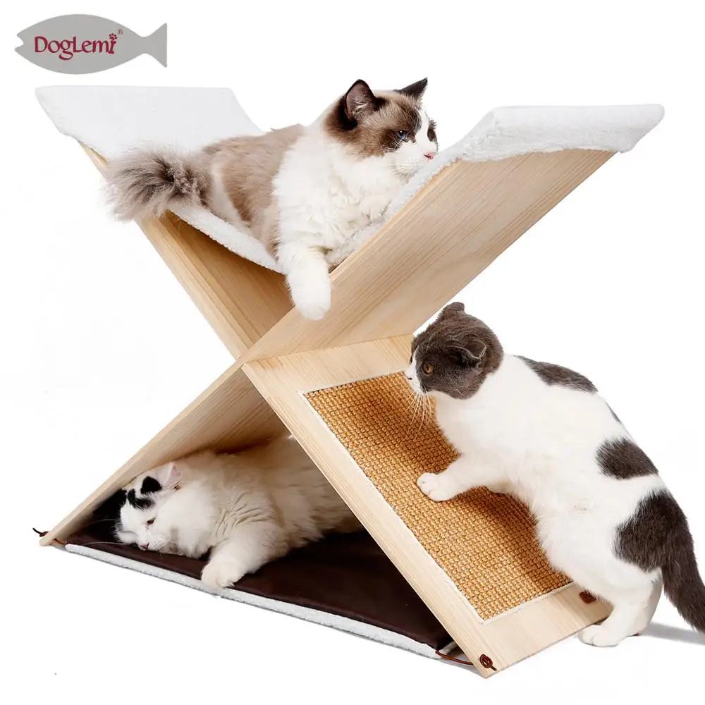 Nature Cat Beds Furniture Simple 2 Leve Furniture Cat Tree Solid Wooden Scratching Post Cat
