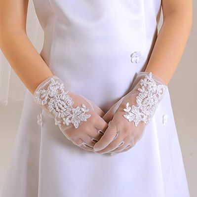 
G6001M2-2 Beautiful Wedding flower girl Glove for Flower Girl/Communion Party Glove 
