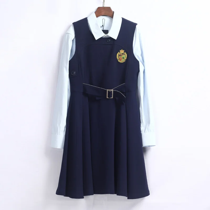 Good Quality Navy Blue High School Uniform Design Pinafore Dress Girl Uniforms