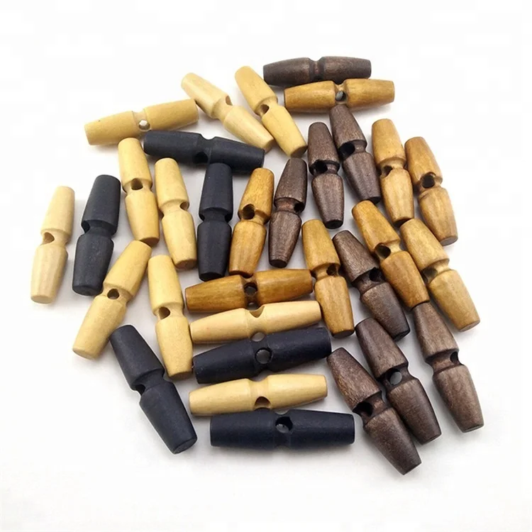 Wholesale Good Price Fashion Black Brown Solid Wood Colors Rugby Shape One Hole Wood Button