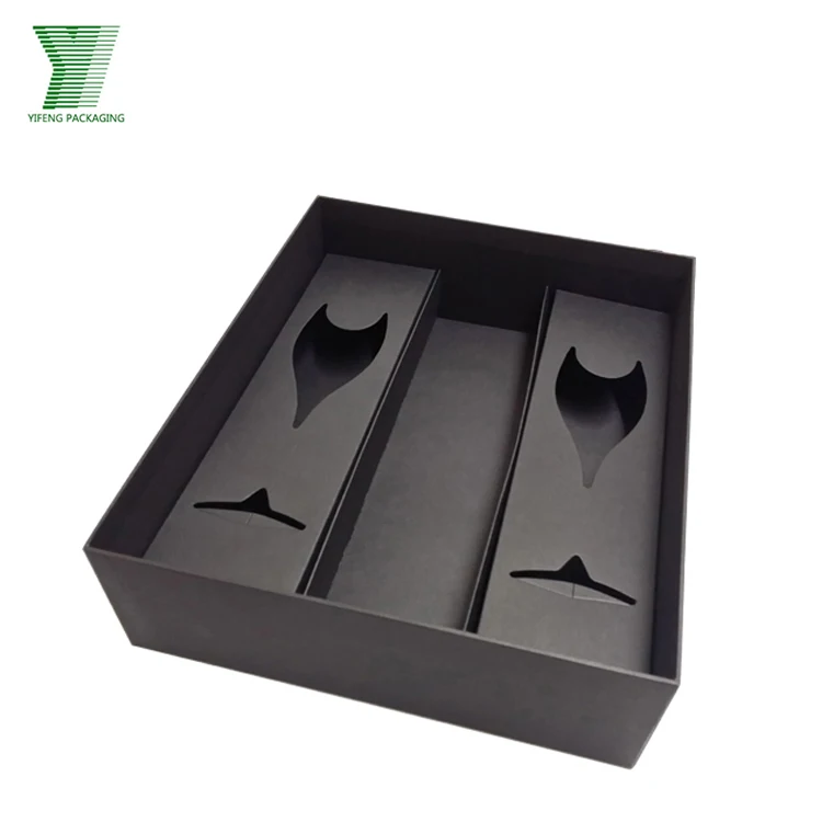 New arrival premium gift wine box packaging 750ml champagne bottle and cups black wine paper box