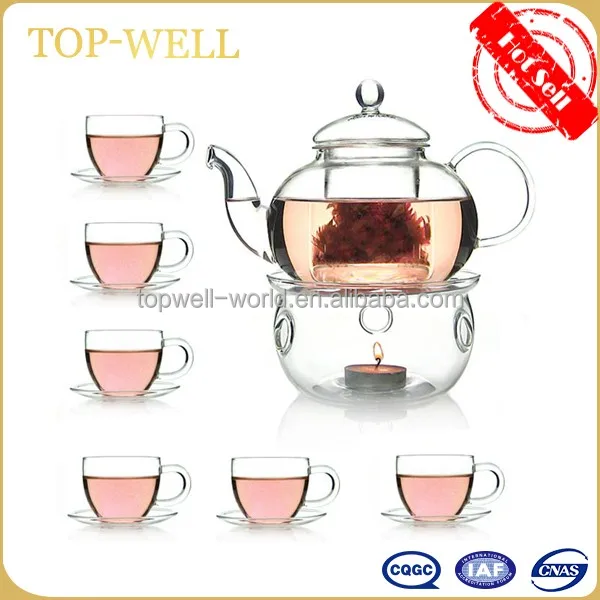 Popular transparent glass teapot and cups set, tea serving sets