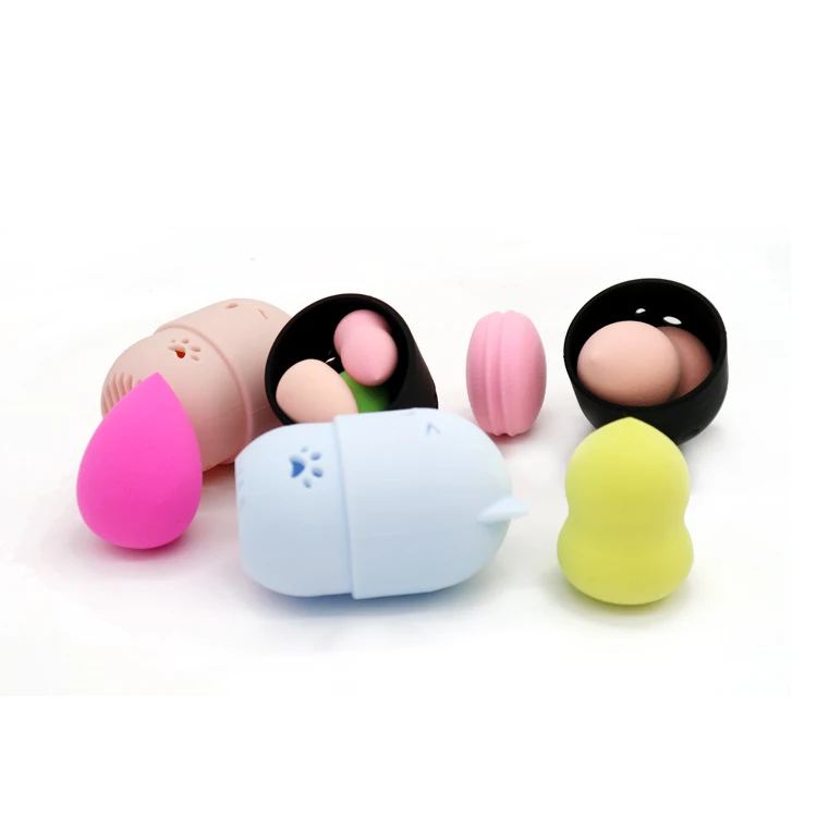 
Portable Cat Shape Travel Capsule Makeup Puff Holder Silicone Sponge Blenders Case Holder 