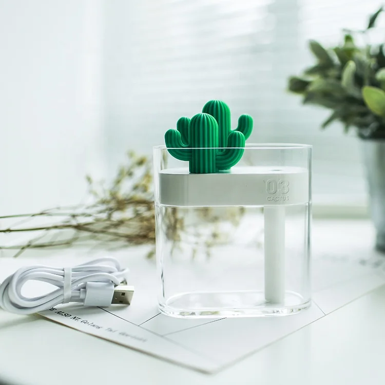 160ml Portable Air Diffuser Usb Mini Cactus Ultrasonic Humidifier Transparent LED Light Air Humidifier