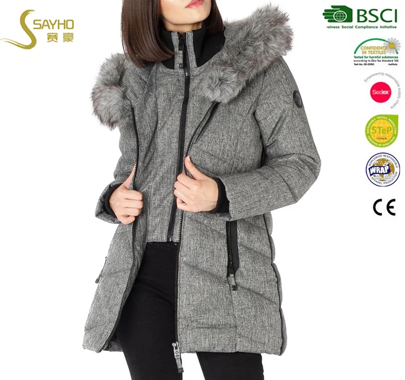 Harsh winter melange women padded duck down jacket Long Parka Water Proof Winter Jacket