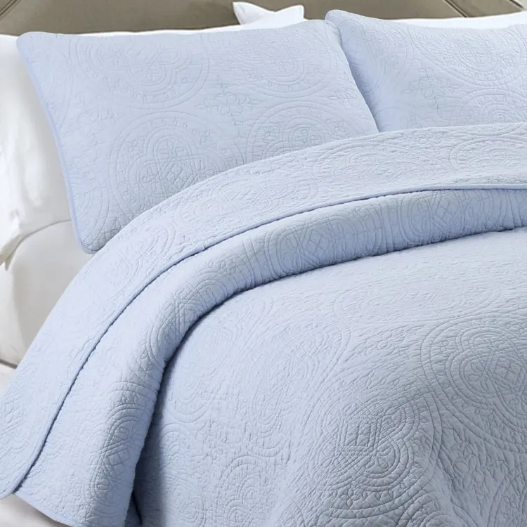 Light Blue Color Embroidered Thin Summer Quilt