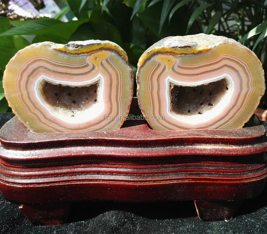 Home Decor Natural Polished Agate Geode Stone in Pairs Agate Druzy Crystal Slab