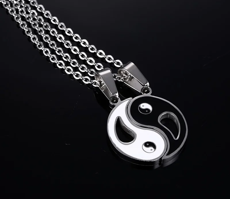 New design black and silver yin yang pendant high polished stainless steel necklace
