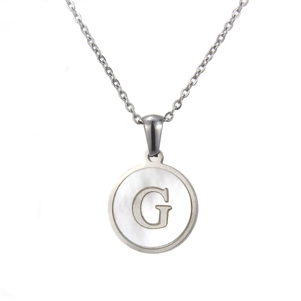Traditional Stainless Steel 26 Alphabet Pendant Initial Drop Round Coin Necklace