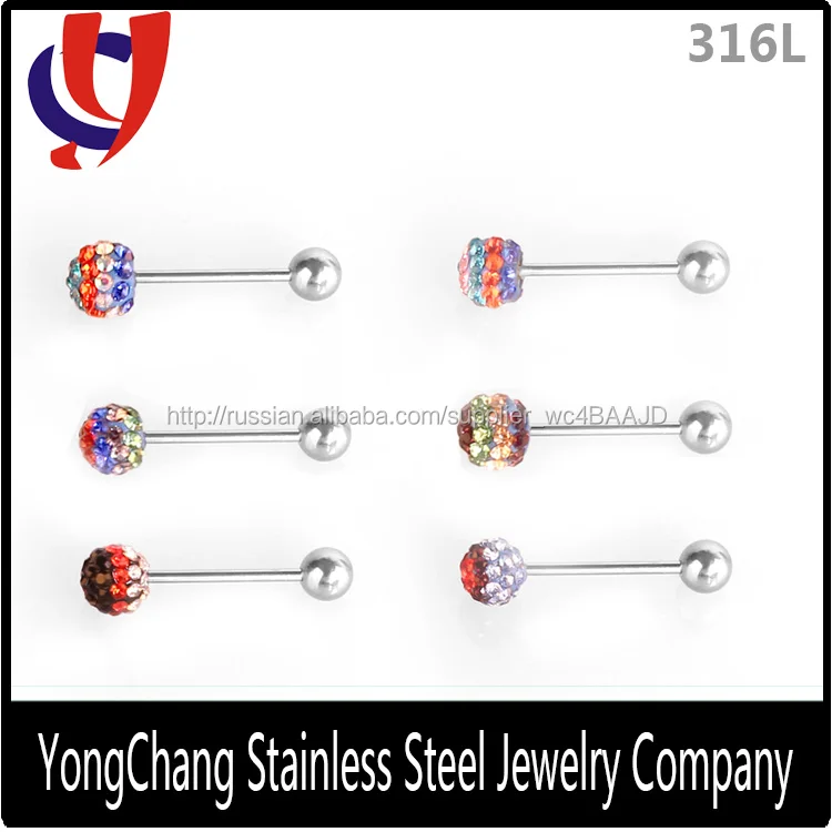 Стерлингового серебра 925 14 г хирургическая сталь кристалл мяч вибрационные кольца язык бар