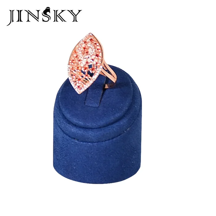 JINSKY custom suede blue jewelry display wooden earring stand jewellery display set for window showcase