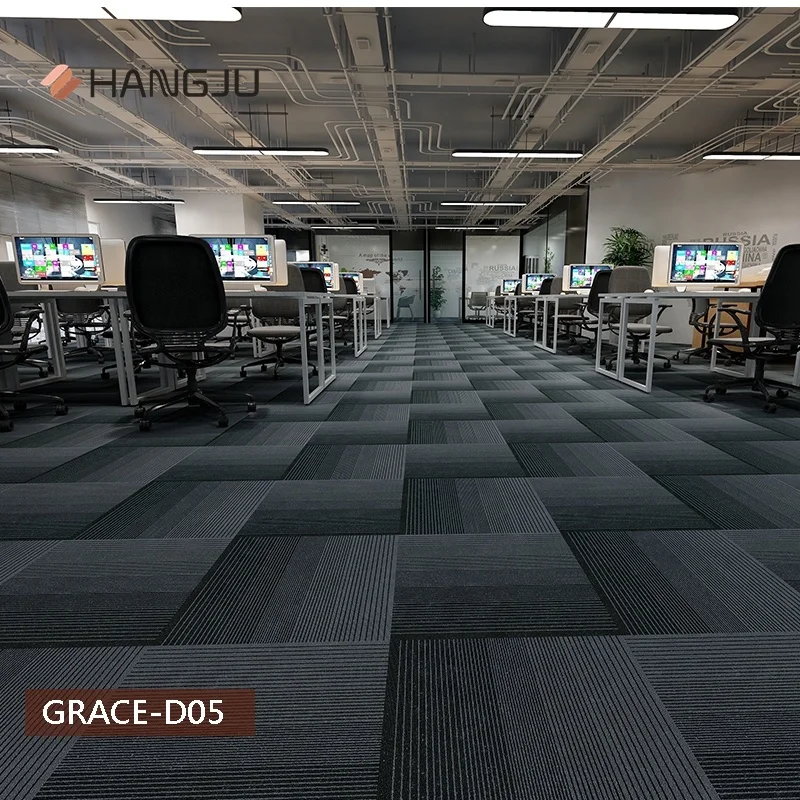 Stocks Strip Line Commercial Office Carpet Tiles with PVC Backing New Design Shanghai Hangju Grace-D series