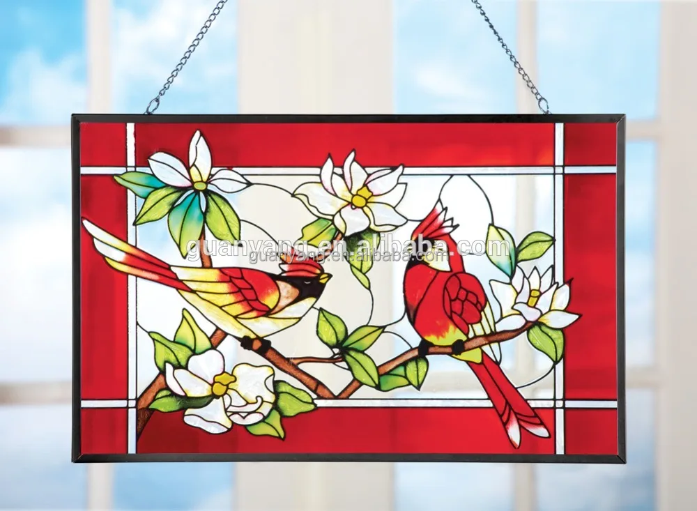Stained Glass Suncatcher with Hummingbird and Flower Design