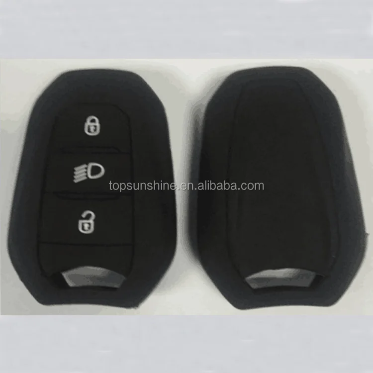 3-Button Smart Key (Keyless Go Only) - Key Cover in Black Silicone Car Key Case Compatible with Peugeot