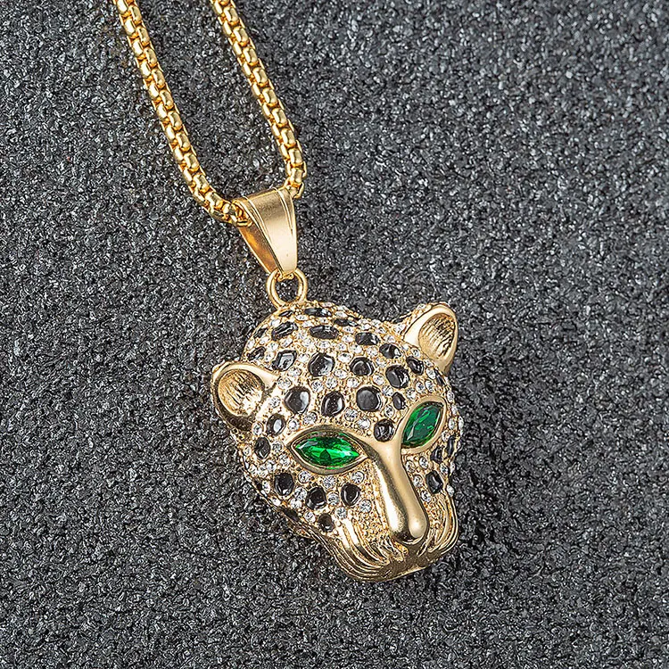 Marlary Wholesale  Stainless Steel Leopard Jewelry 18K Gold Plated Animal 3D Panther Head Pendant For Men