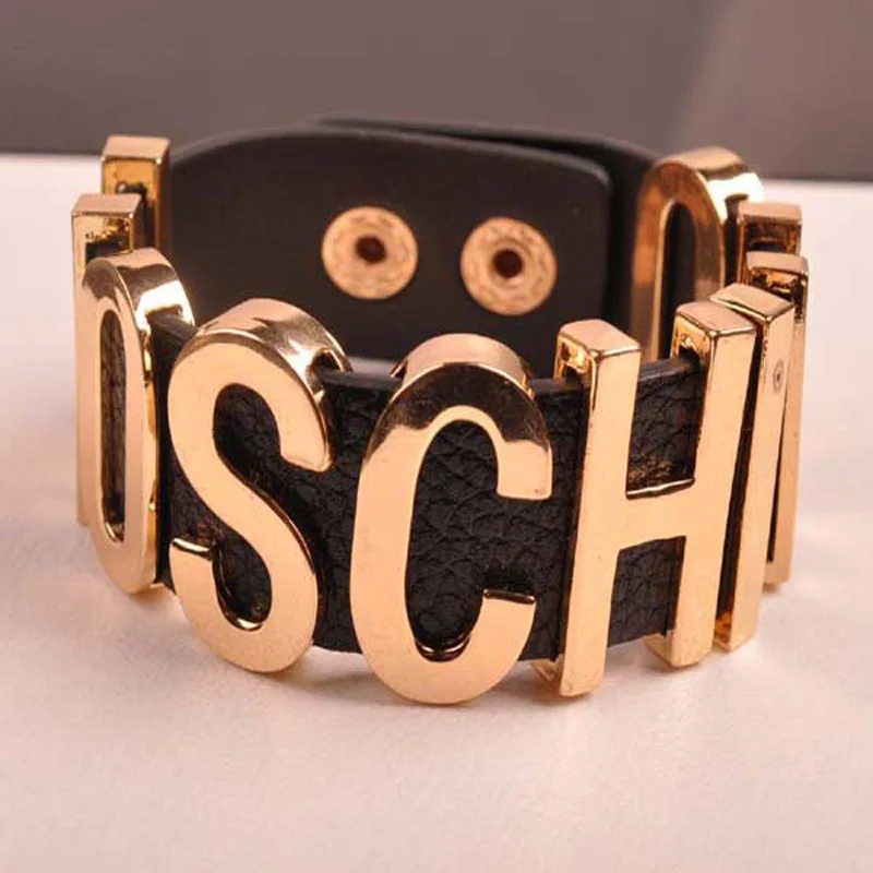 Hot selling exaggerated letter PU leather alloy bracelets for men