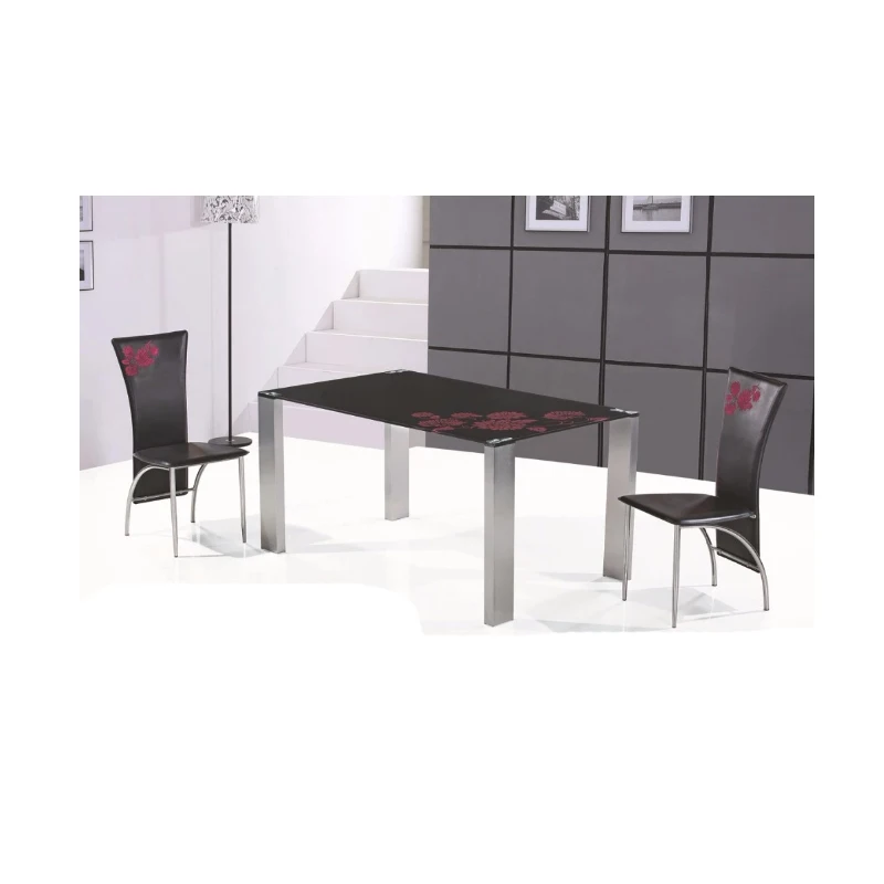 dining table set italian Modern and elegant European restaurant with glass safflower tea table and black leather chair