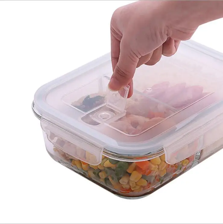 NEW Wholesale easy snap lock high borosilicate microwavable 2 Compartment glass prep meal food container lunch box