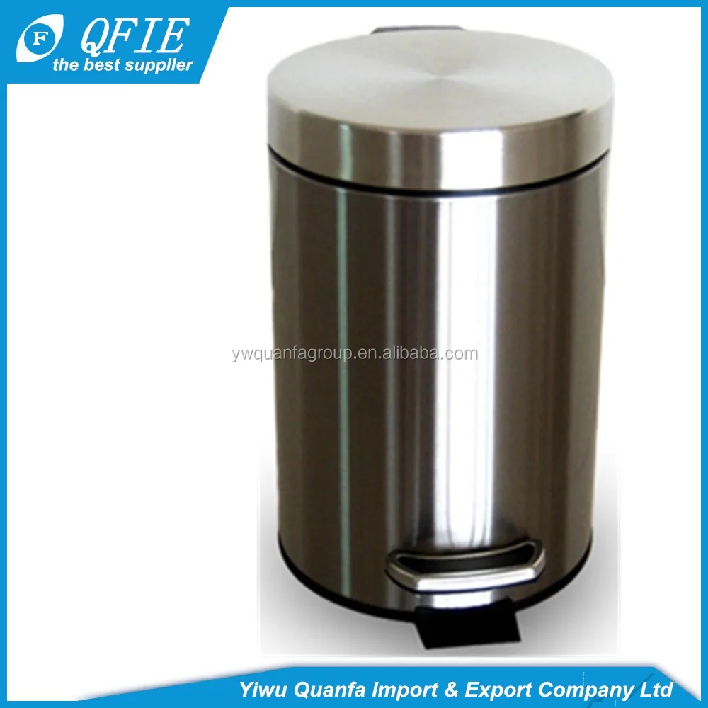 Eco-friendly Indoor 12 Litres cylinder Silver Stainless Steel Foot Pedal Trash Can for Korea Market