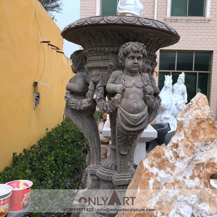 Modern Ornamental Decorative Old Effect Granite Marble Stone Boy Angel Flower Pot Vases For Garden