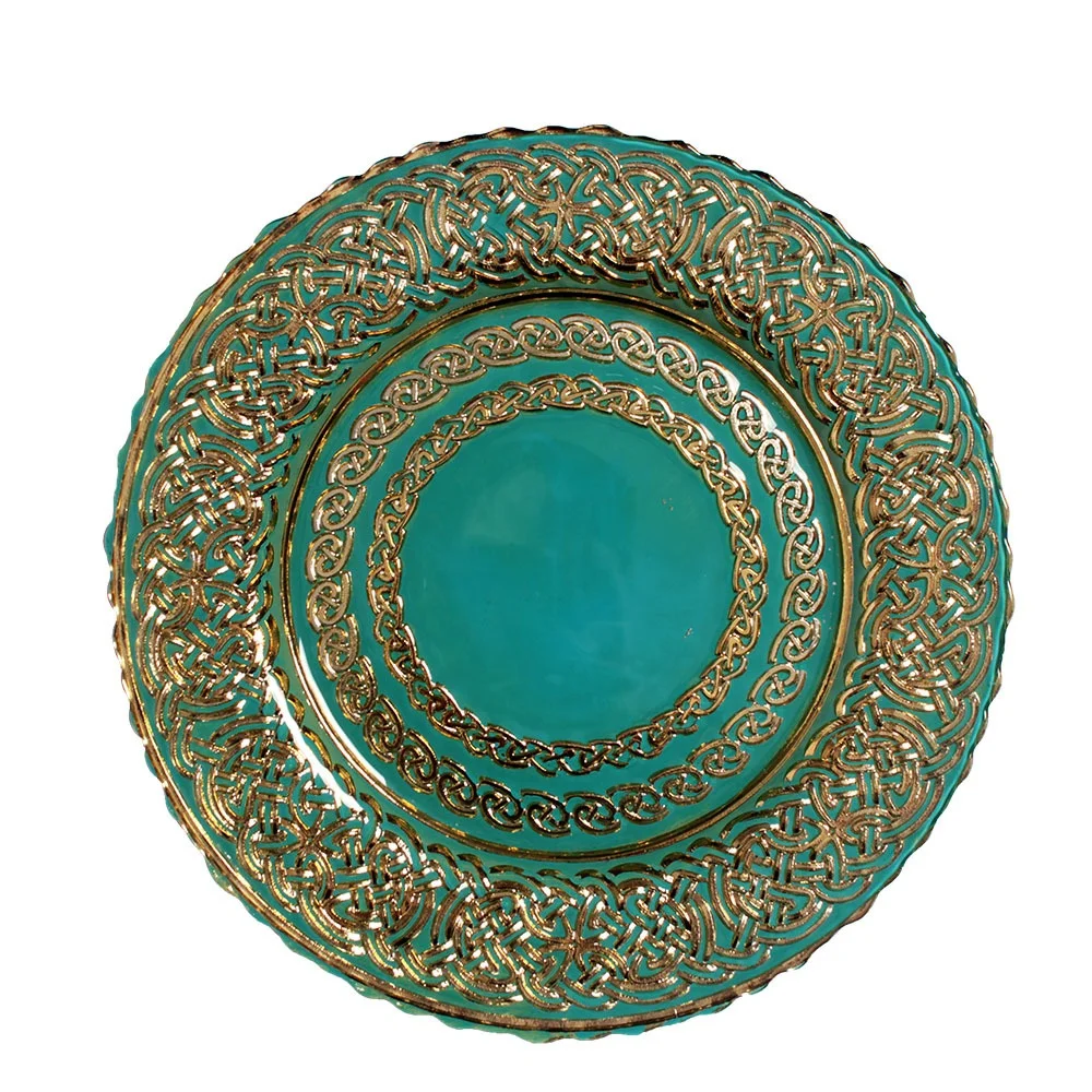 European wedding coloured glass charger plates  round white and gold  plastic glass charger plates
