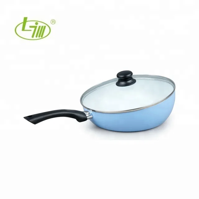 25cm High Quality Aluminum Non-stick Easy tossing Boomerang Wok Pan with Glass cover