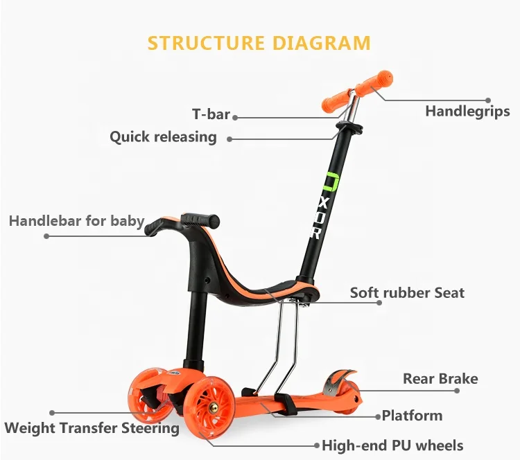 Best Sale Toys 4 in 1 Ride on Seat Kids Kick Scooter 3 Wheel