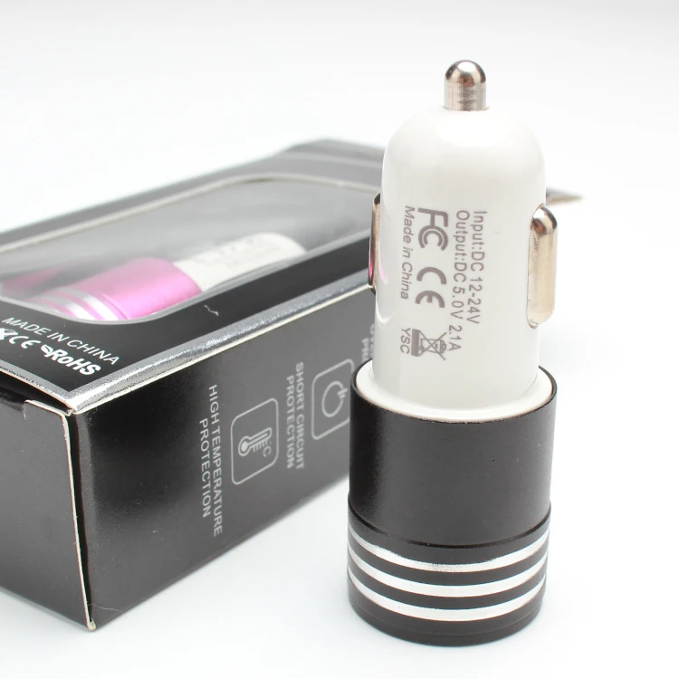 Good selling three-striped aluminum alloy 2 usb port car charger with smart IC for mobile phone