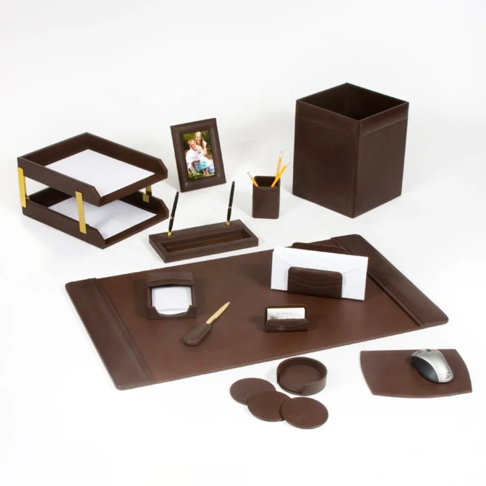 
Luxury Brown Business Table Organizer 12 Pieces PU Leather Office Desk Set  (60664008857)