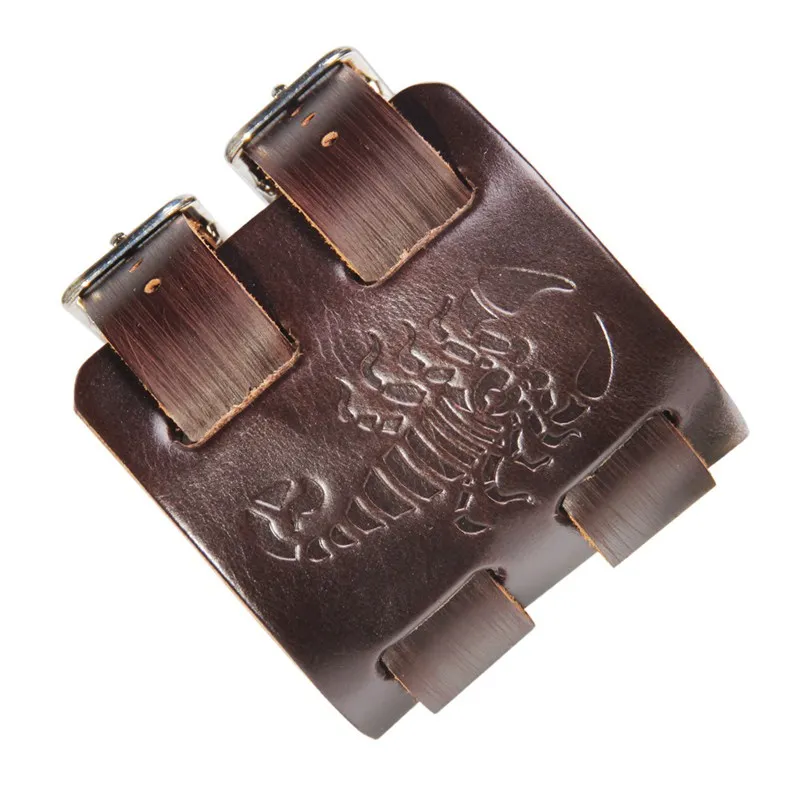 YK Factory Outlet Hot Sale Classic Cowboy Style Vintage Wide Skin Scorpion Jewelry Genuine Leather Bracelet