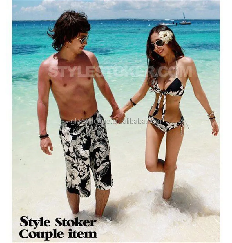 2016 Hot Sale Couples Swimwear Swimsuit Women Bikinis Set Men Beach Shorts Couples Lovers Swim Wears Beach Bathing Suit Set