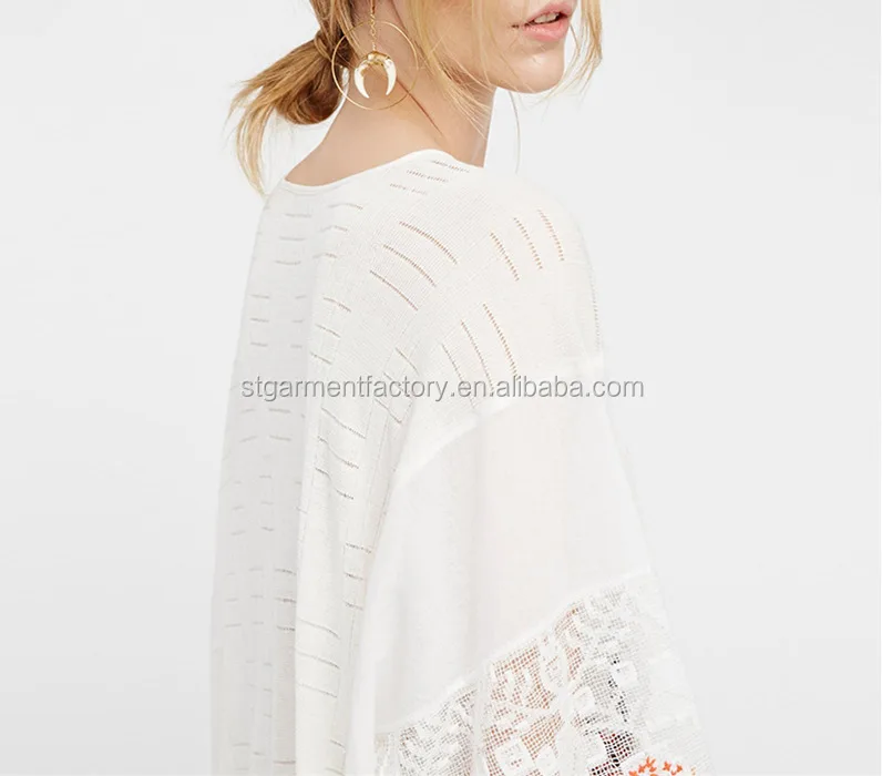 Spring Autumn Embroidery Sweater Women Casual Loose Plus Size White Knitwear Tops Latest Ladies Clothes Wholesale STb-0126