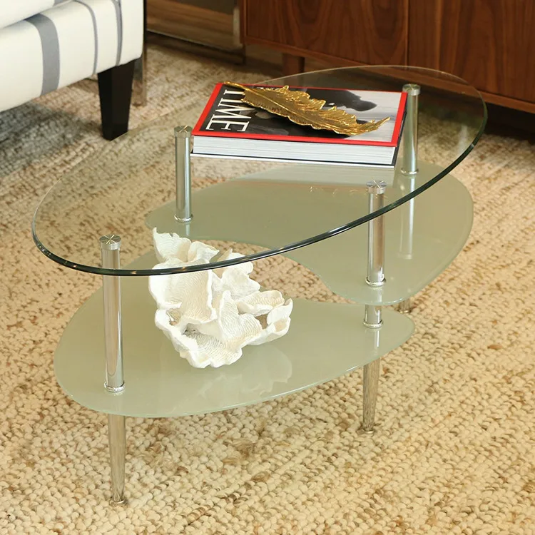 Free sample round mirrored modern fancy bent glass top coffee table