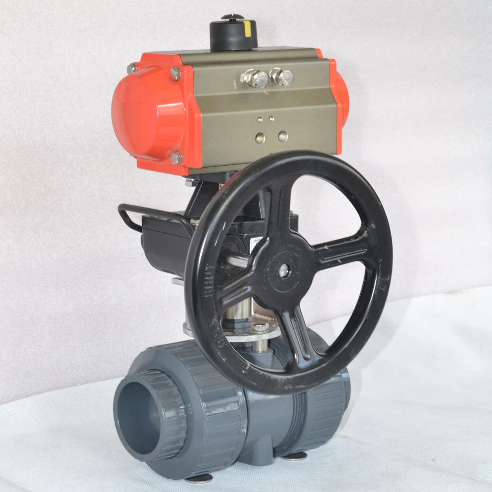 plastic 2 way PVC UPVC double union pneumatic actuated ball valve