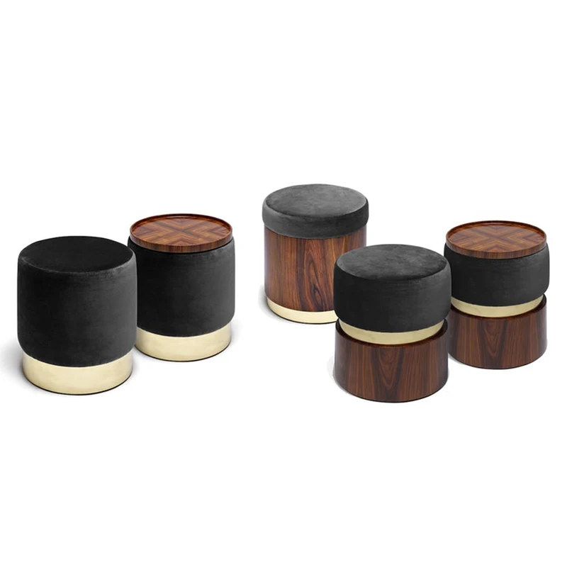 Custom red wooden drum stool round solid wooden drum shape shoe stool bedroom decoration home use cloth art comb dressing stool