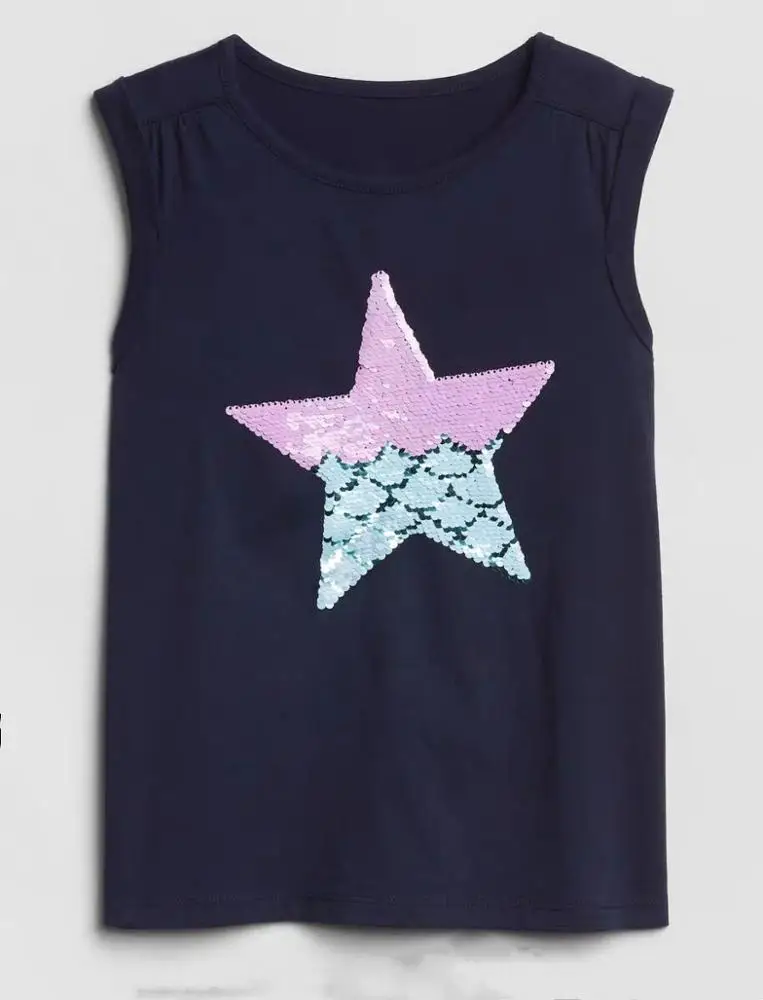 
Wholesale price OEM custom brand 100% cotton colorful kids tank top with sequins embroidery pattern 