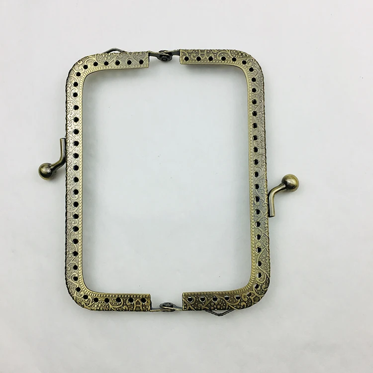 Wholesale 10.5cm Square Printing Double Side Ear DIY Sew In Handbag Bronze Coin Metal Purse Frame