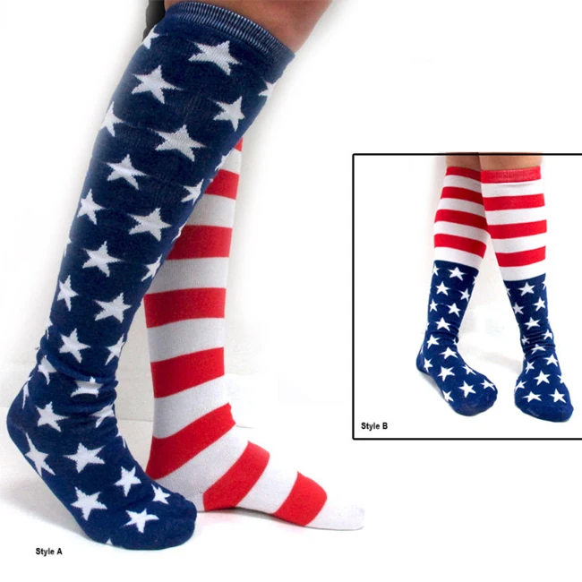
Men Fashion Socks - American Flag Pattern, USA Flag White Red Striped Knee Socks, Novelty Men Socks Cotton 