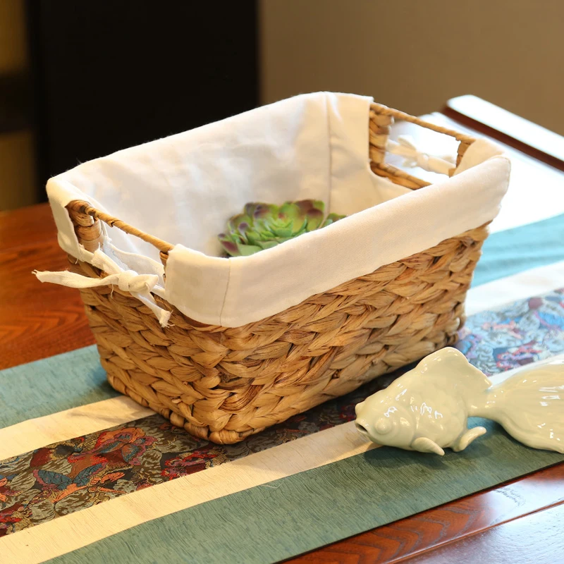 Handmade  Water Hyacinth Basket Straw Woven Basket Home Organizer Bins with handle