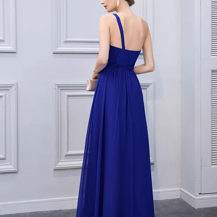 Fancy popular one shoulder blue evening bridesmaid dress 2019
