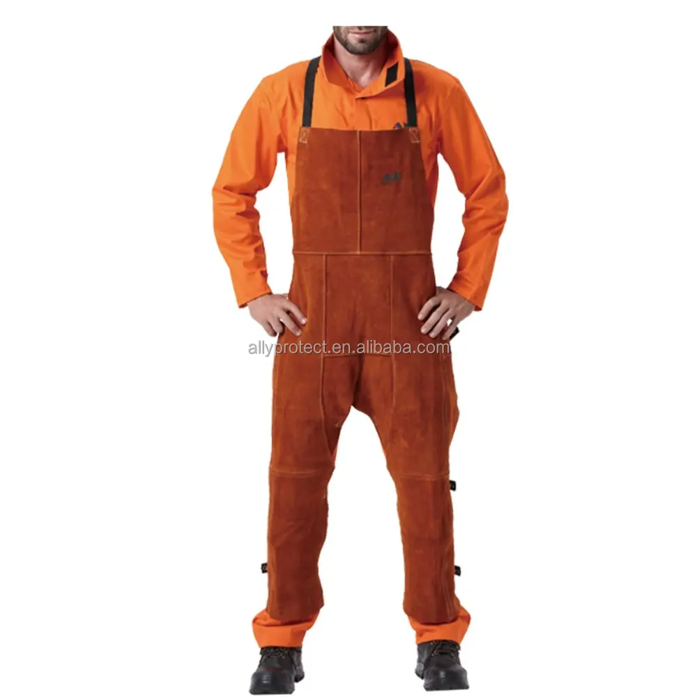 AP-7236 высококачественный кожаный фартук кофейного цвета с разрезом для сварки тепла и огнестойкости в рабочей одежде