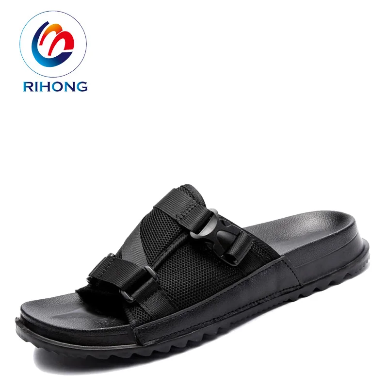 hot selling popular plain black eva pu designer sole wholesale cheap men room slipper