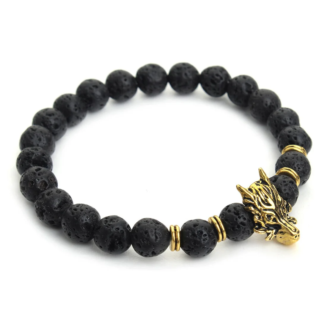 Новое поступление 8 мм браслет из вулканического камня в винтажном стиле с бусинами виде головы дракона для мужчин