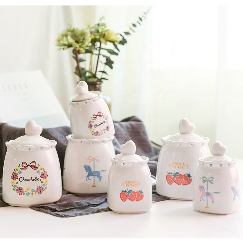 Heart hollow cutting ceramic honey sugar pot