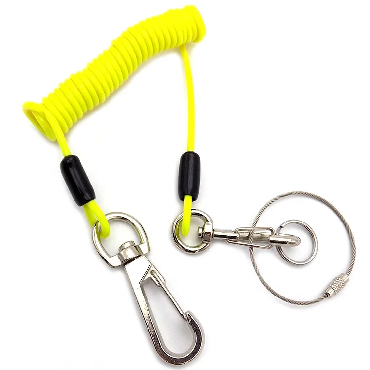 Plastic retractable Coil Spring Release Lanyard With Double Snap Hooks for safety