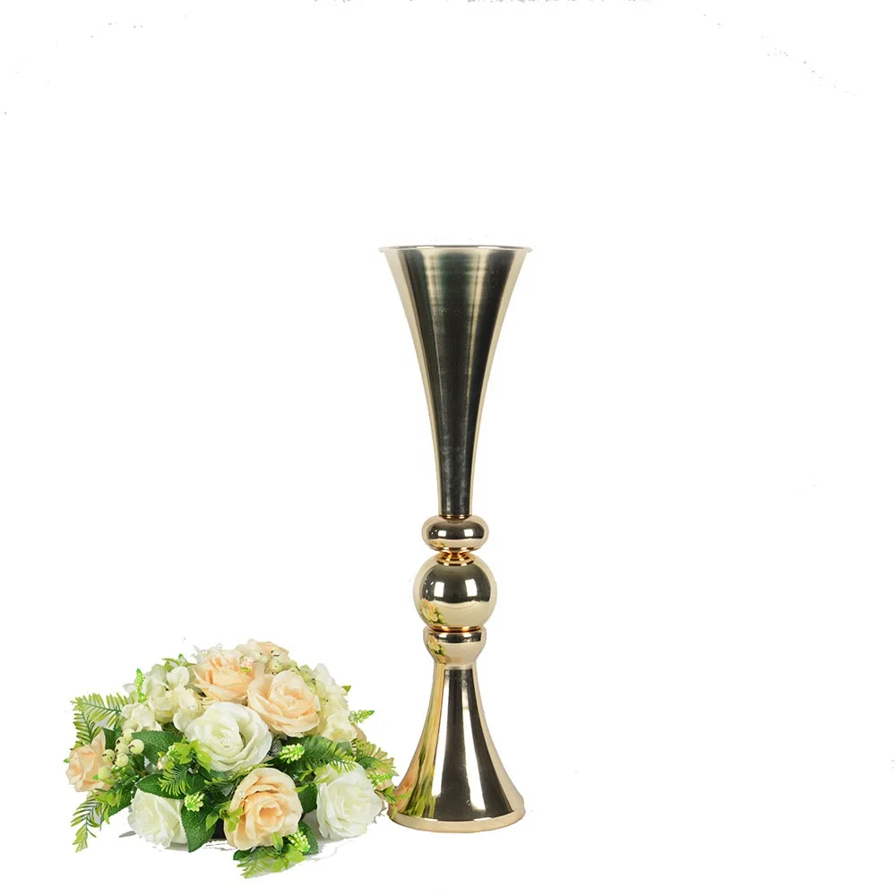flower vase /big flower vase / wedding decoration Gold Metal flower Vase, Royal Gold Trumpet Vase For Decoration