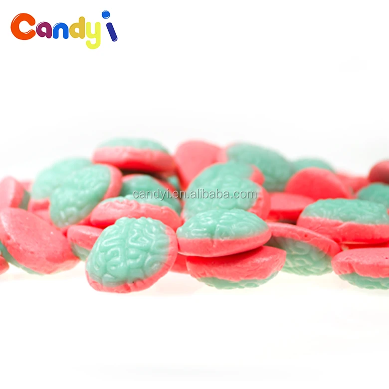 Brain shaped fruit flavors soft halal sour gummy candy with oil coated